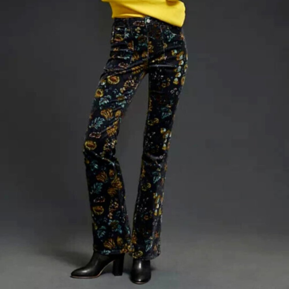 Anthropologie Pilcro 34 NWT The Icon Corduroy Flare Low-Rise Jeans Pants Floral - Picture 6 of 8